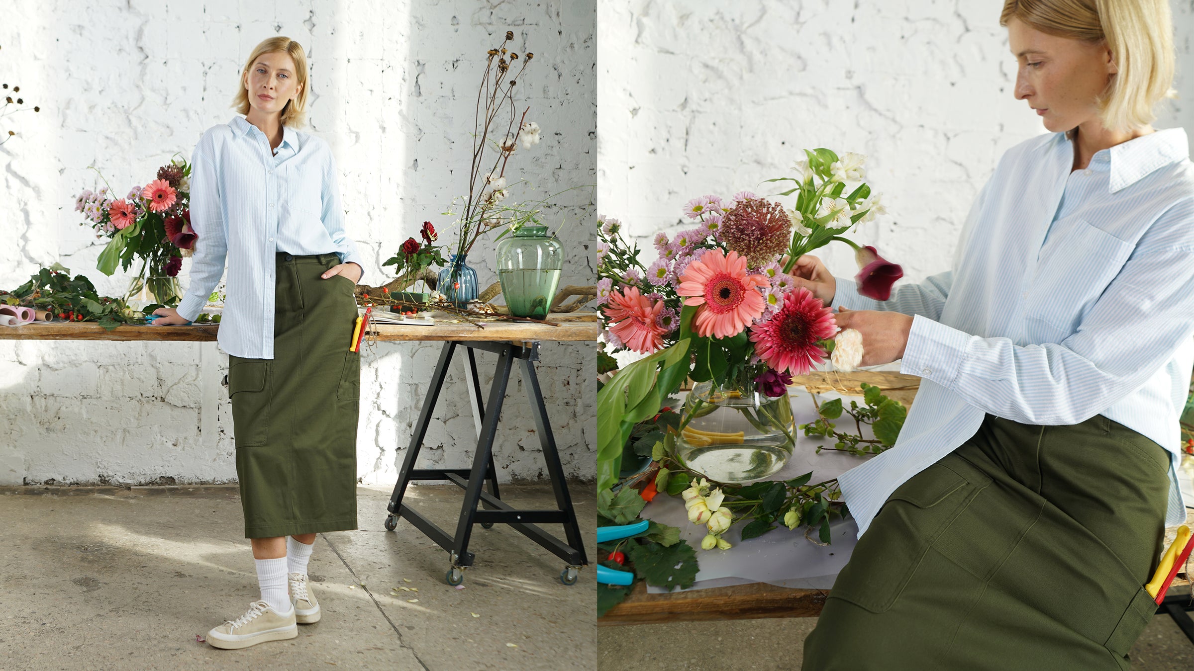cotton utility work skirt with pockets